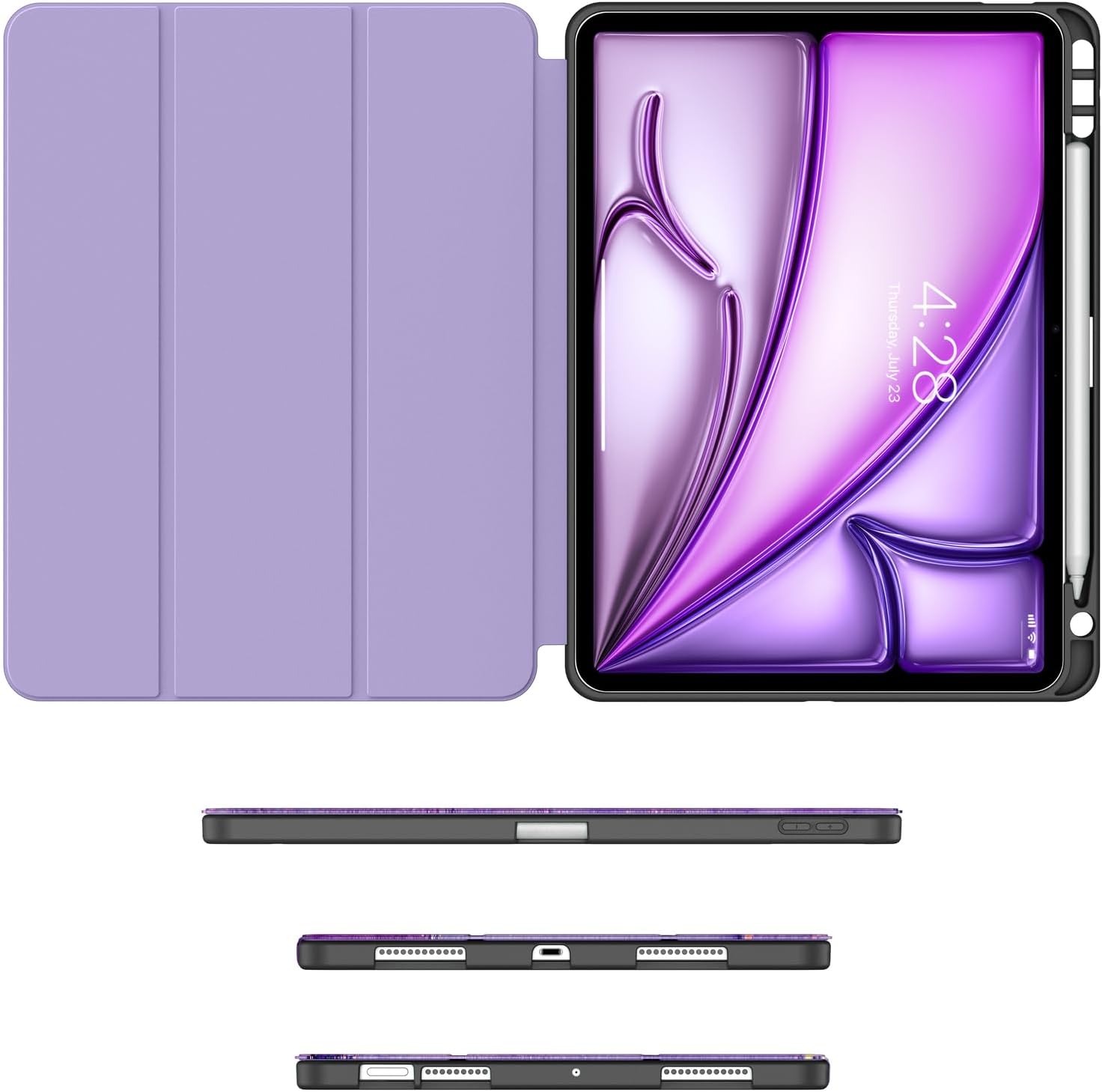 Soke Case for New iPad Air 11 Inch (M4/M3/M2, 2026-2024), iPad Air 5th/4th Generation 10.9 Inch (2020-2022) with Pencil Holder, Soft TPU Back Cover & Auto Sleep/Wake, Purple Marble