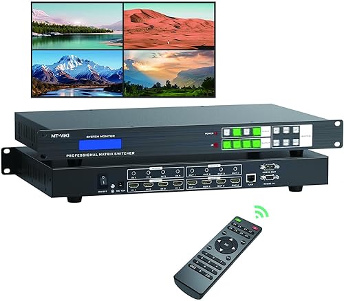 MT-VIKI 4K @60Hz HDMI Matrix Switcher Splitter 4X4 w/Web GUI+Audio, HDMI 2.0, HDCP 2.2, 4:4:4, 18 Gbps, EDID, APP, RS232, LAN, conmutador de montaje