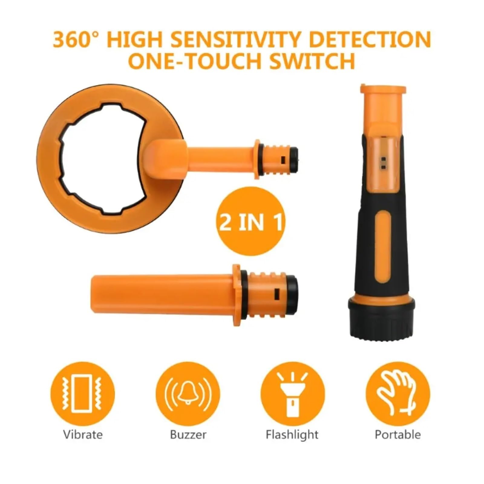 Tauch-Unterwasserdetektor, Metallsuchdetektor, 2-in-1-Schatzsuchmaschine, 30 M Runder Sonden-Pinpointer PräZise Ortung(Orange)