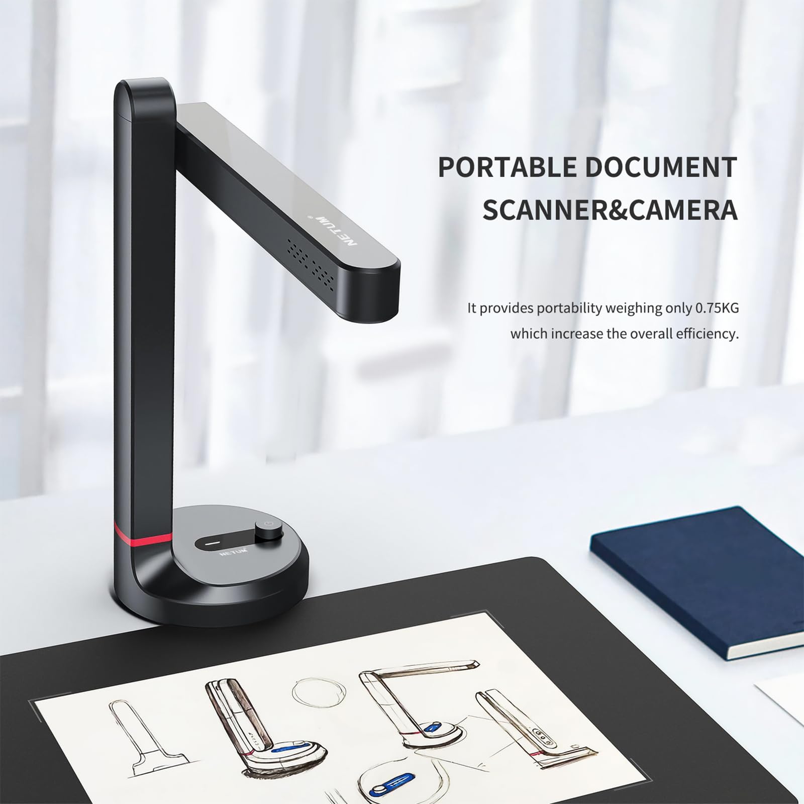 Fotocamera per Documenti, Scanner per Documenti Portatile con Funzione OCR | Design pieghevole a 90° e luce di riempimento a tre velocità, ritaglio/raddrizzamento automatico per uffici aule