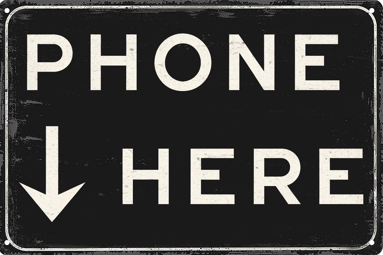 peiyeety Phone Here Metal Tin Sign Vintage Telephone Booth Wall Art, Distressed Chic Wall Decor 8x12 inch