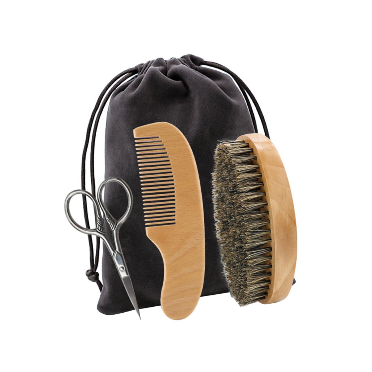 Healeved 1Set Beard Caring Tool Kit with Scissors Comb and Brush for Daily Grooming and Maintenance Comfortable Touch Durable and Cloth Materials for Men