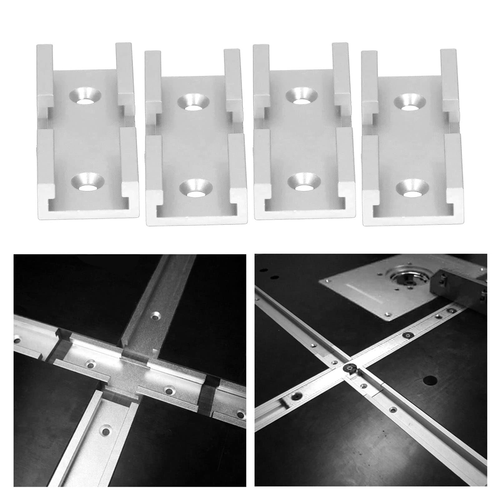 4Pcs T Track Intersection Kit 80mm Aluminum Alloy Woodworking Cross Track Connector for Carpenter (Silver)