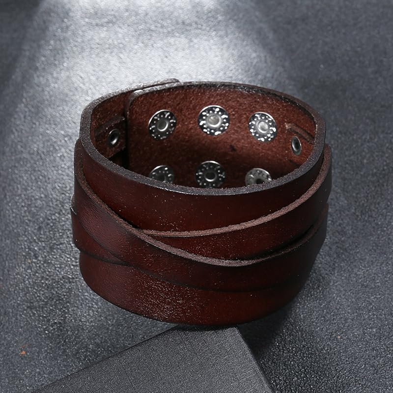 Pulsera ancha de cuero punk para hombre ajustable miniatura 3