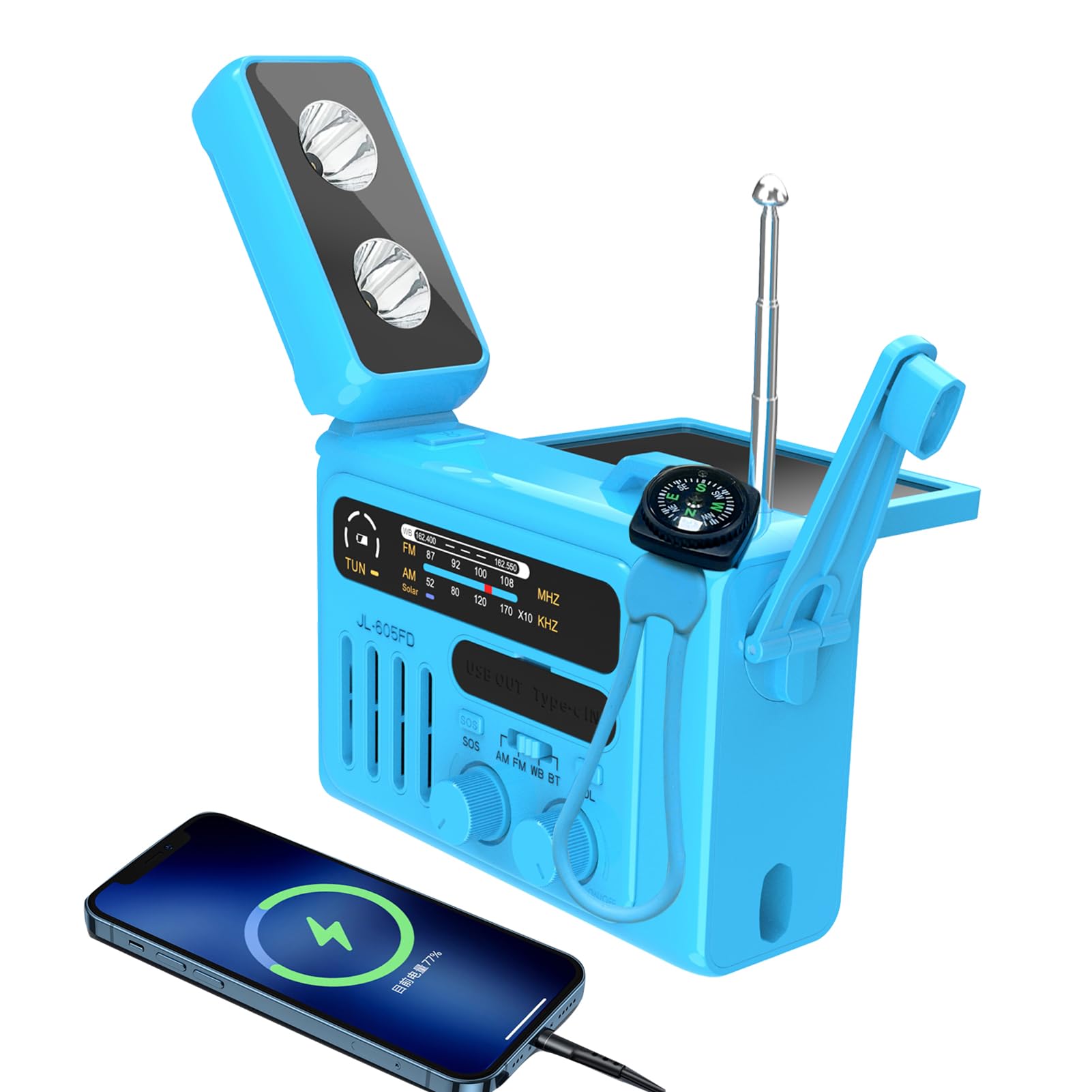 Radio Emergenza Solare E A Manovella - AM/FM/NOAA, Power Bank 2000mAh, Torcia SOS - Foto 10