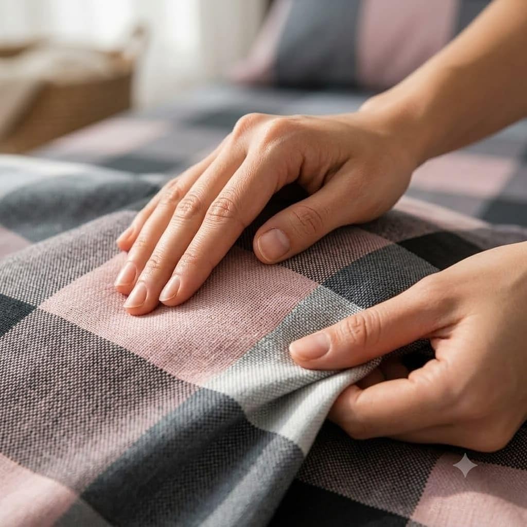 Cotton Mattress Protector Cover for Single Bed (72 x 36 x 4 Inch) | Soft & Breathable | Dust Protection | Washable | Durable Fitted Mattress Cover | Grey Check Design-image-7