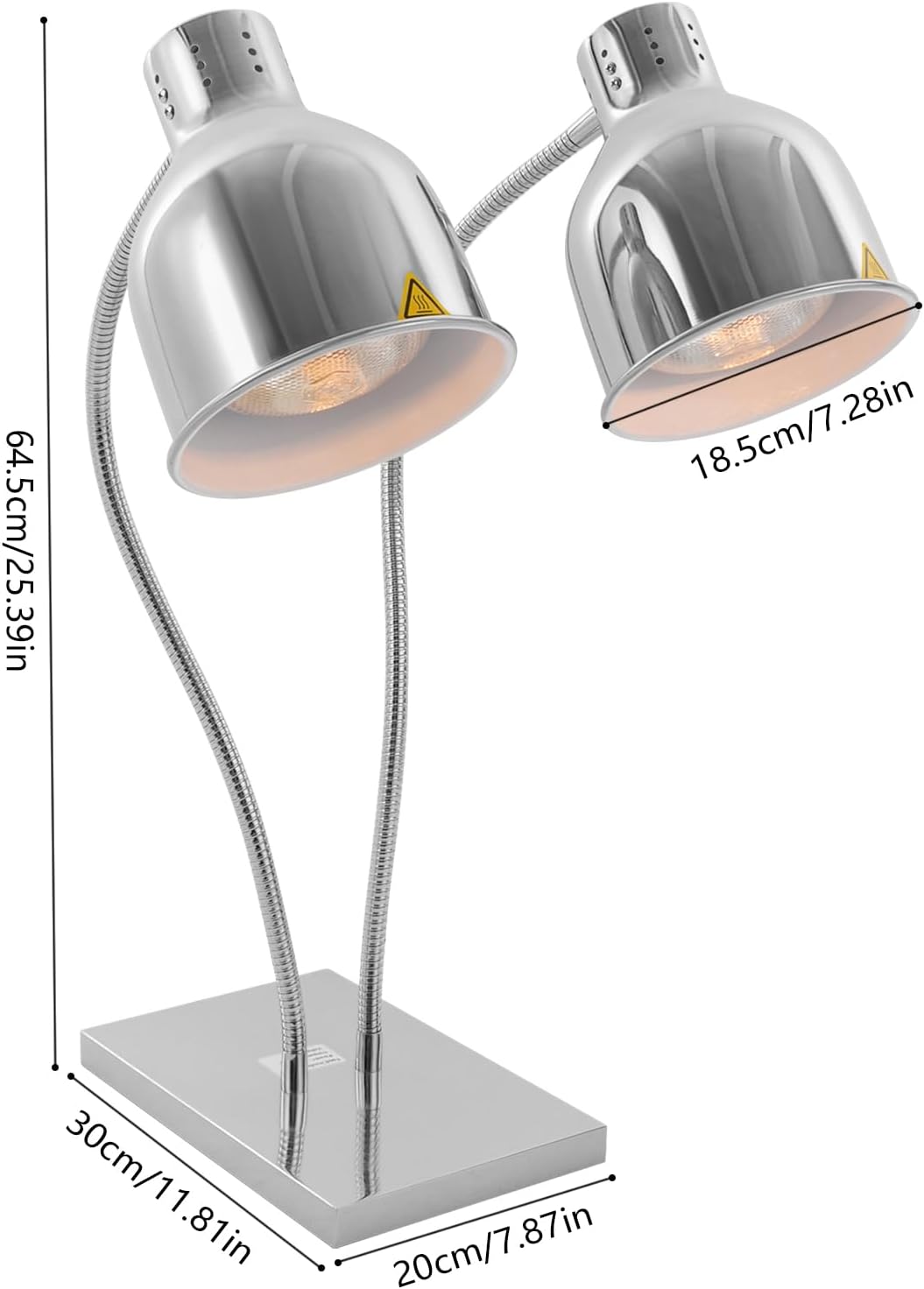 Food Insulation Lamp, 500W Food Warmer, 2-Head Food Warming Lamp, Free-Standing Food Warmers, Portable Electric Food Heating Lamp with 360°Adjustable Head, for Restaurant, Kitchen, Buffet (Sliver)