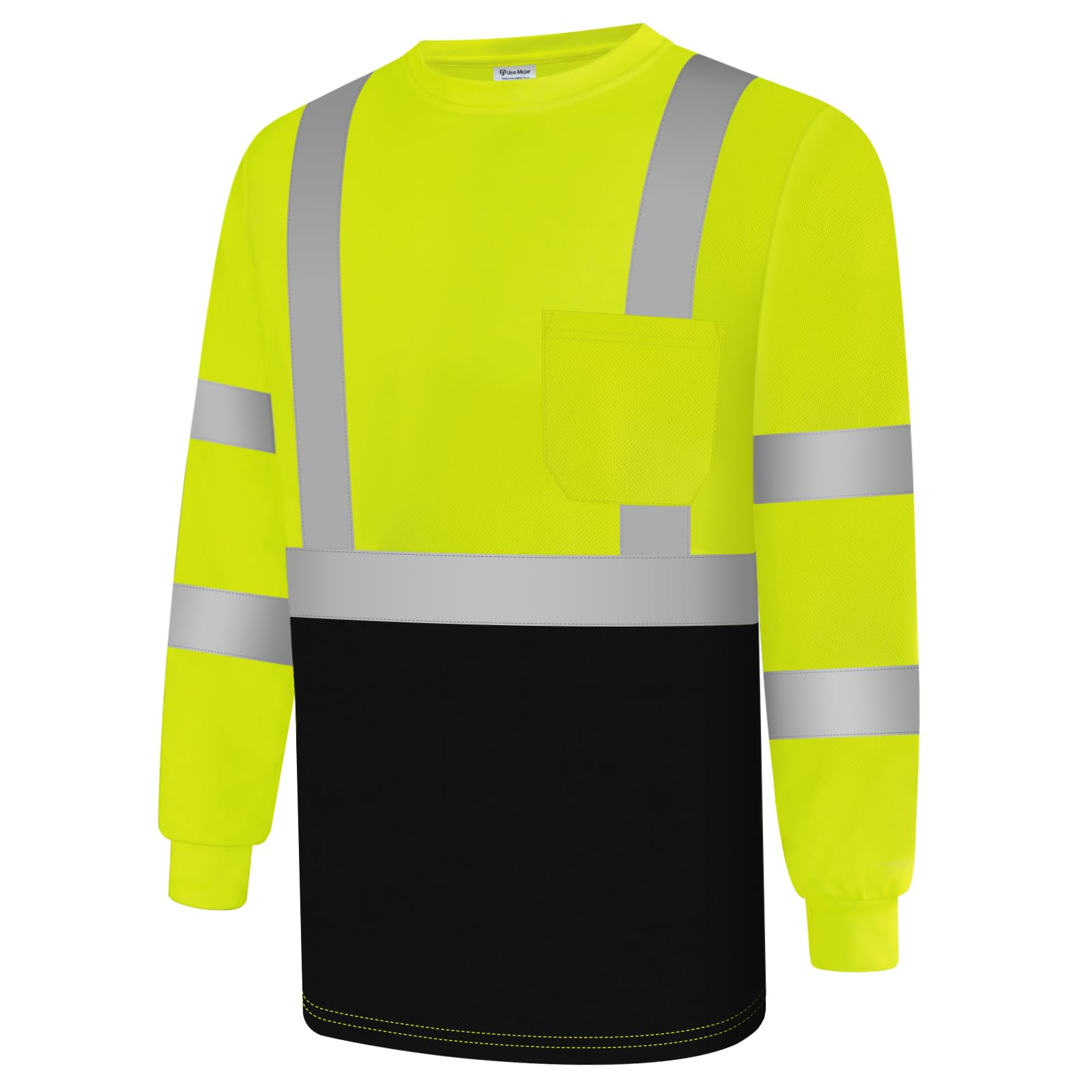 Uno Mejor Safety Shirts for Men Class 3 High Visibility Shirts with Black Bottom, Hi Vis Reflective Shirts for Men Women, Long Sleeve Construction