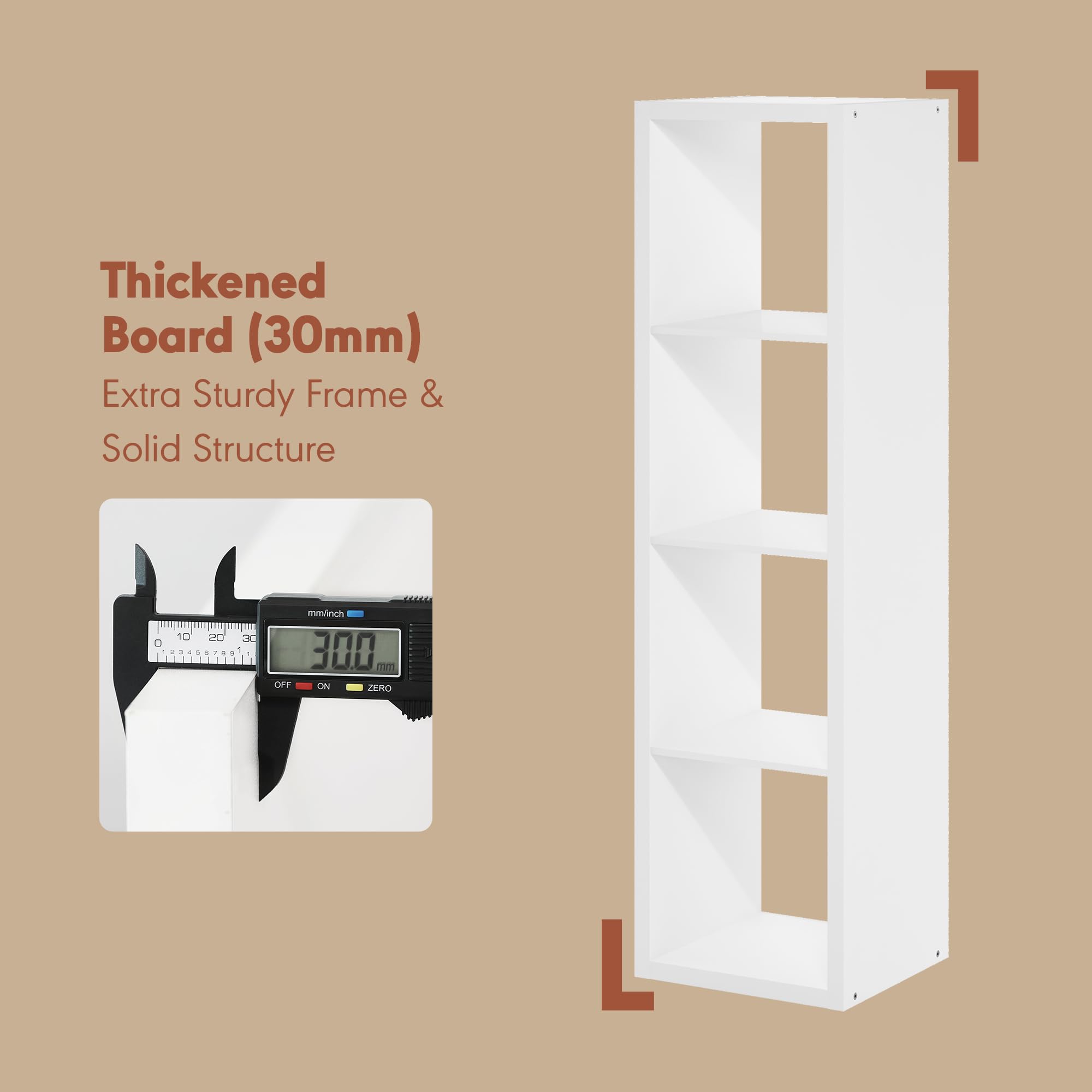 Furinno CUBICLE Mobile per Giradischi con Raccoglitore per Vinili, 4-Cube 1.2 Extra Spesso Raccoglitore per Dischi in Vinile, Scaffale Multimediale Aperto sul Retro per CD DVD Dischi, Bianco