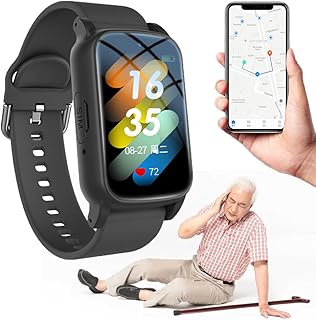 Relógio Antiquedas para Idosos com GPS, Botão Sos, Telefone HD e Resposta Automática. Alerta de Quedas para Idosos, Alzheimer e Demência. Preto