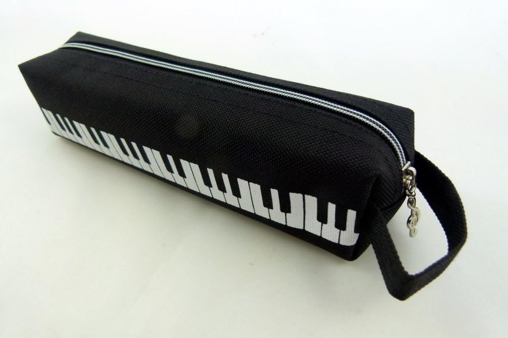 Music Themed Black Keyboard Design Tube Shape Zipper Pencil Case with Hand Handle