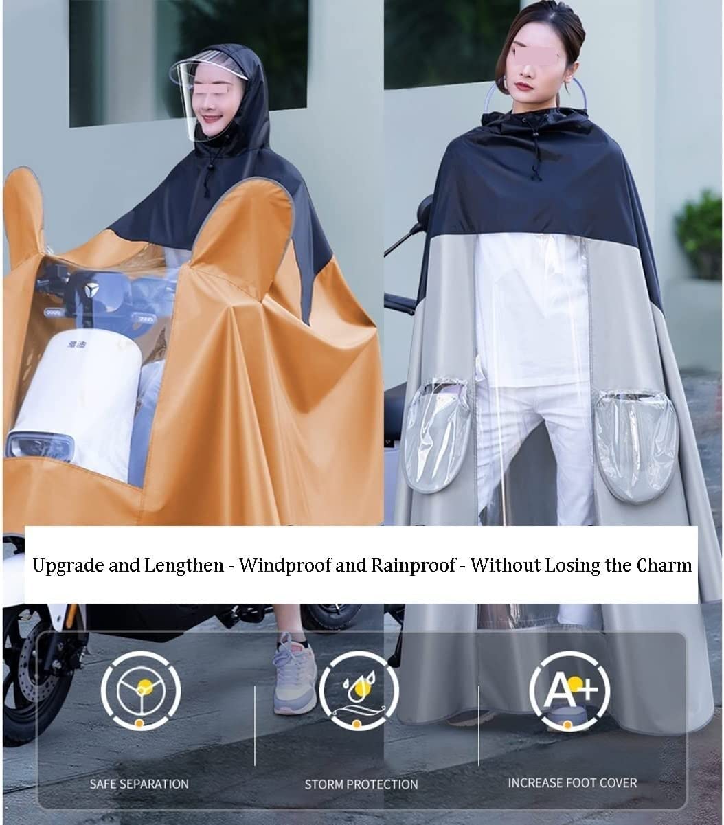 Wiatroszczelna peleryna przeciwdeszczowa unisex, na rower, rower elektryczny, motocykl, osłonę przeciwpyłową na hulajnogę (kolor: pomarańczowy, rozmiar: