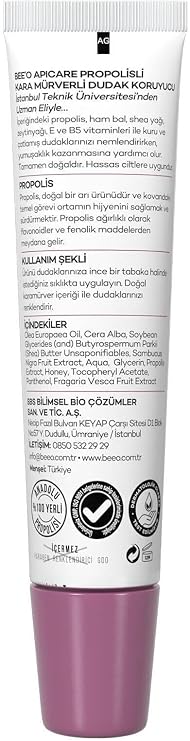Bee'o ApiCare Propolisli Kara Mürverli Dudak Koruyucu, 10 ml