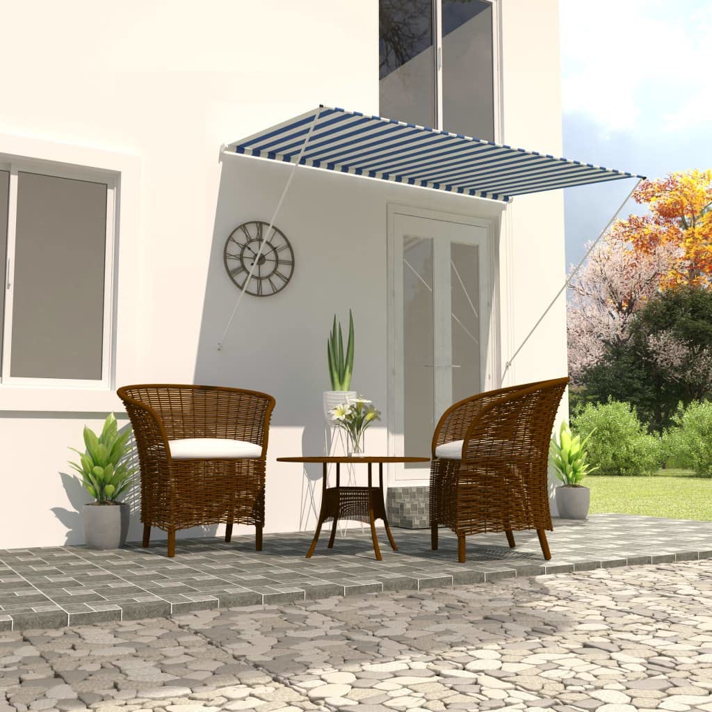 Auvent de terrasse rétractable 250x150 cm bleu et blanc pour balcon et jardin