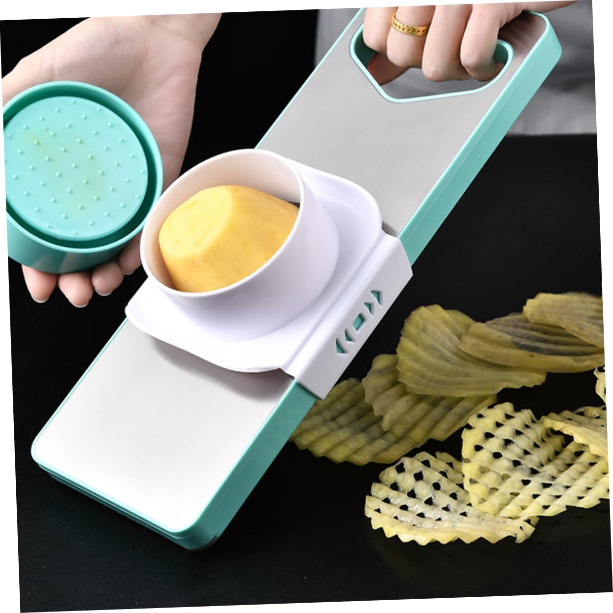 KICHOUSE Stainless Steel Vegetable Slicer Mandoline Potato Cutter French Fry Potato Cutter Grater for Kitchen Ergonomic Handle Easy to Use