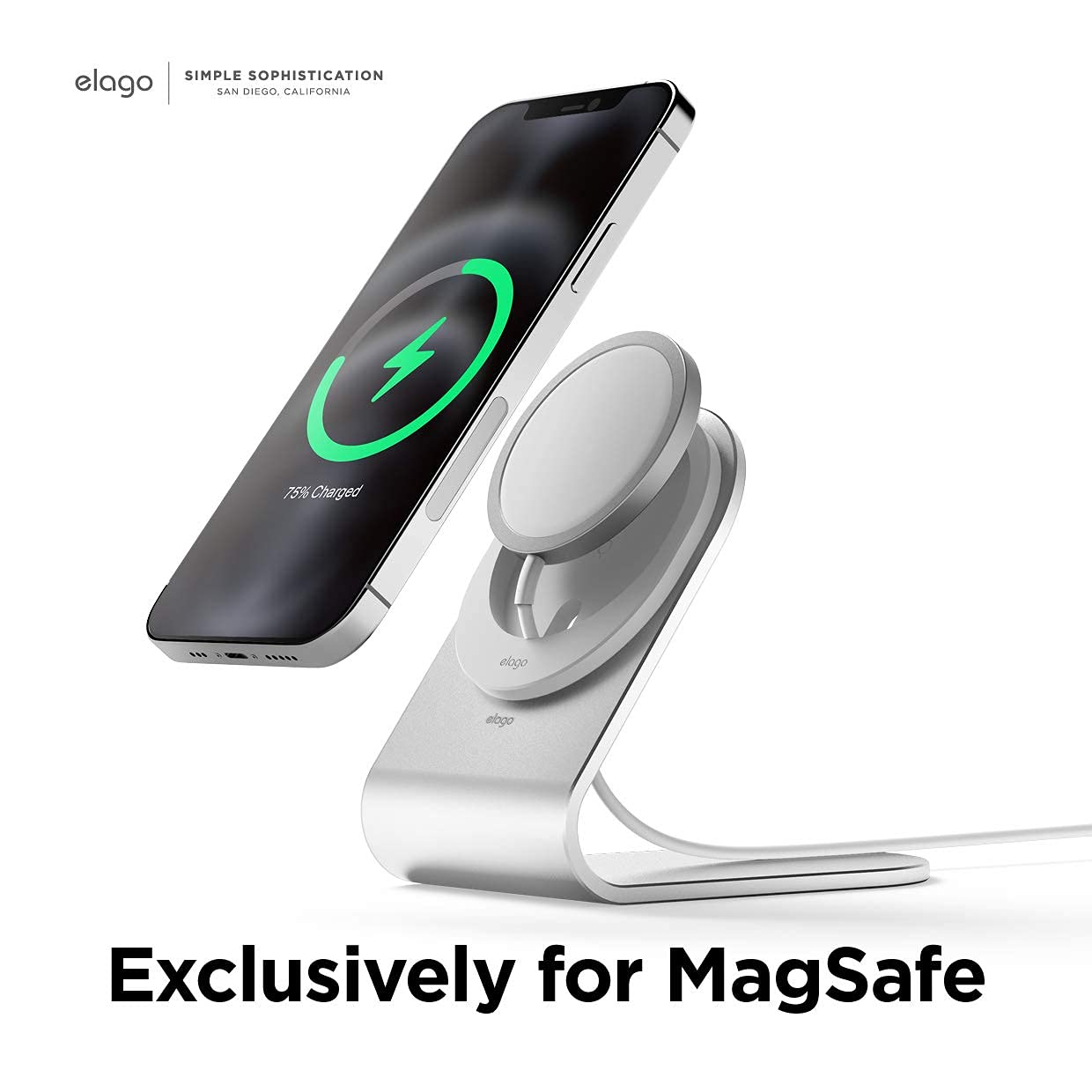 elago MS3 Supporto di Ricarica Compatibile con Caricatore MagSafe - Supporto in Alluminio Compatibile con i Modelli di iPhone 15, 14,13,12, Progettato per Modalità StandBy [Caricatore Non Incluso]