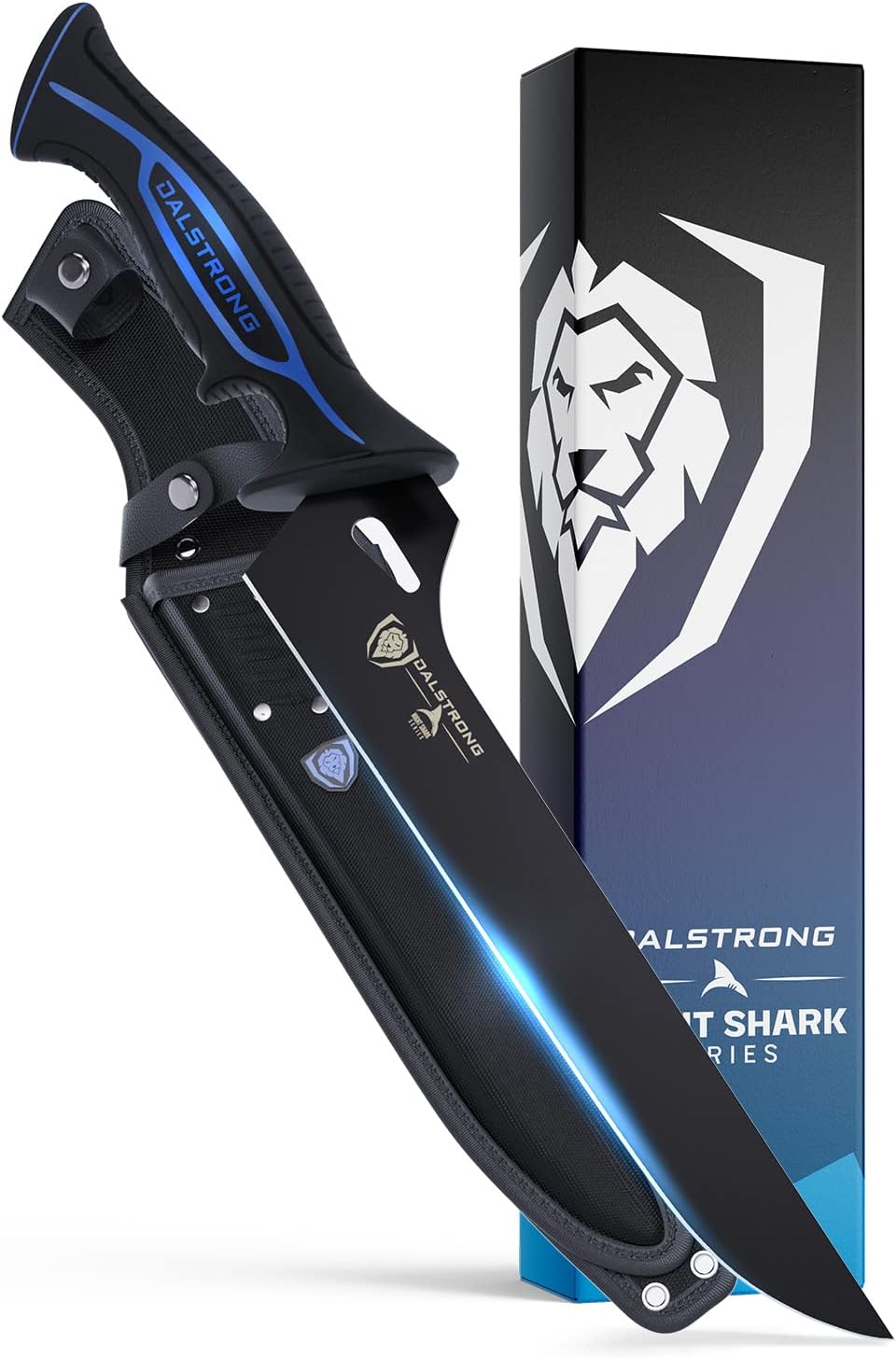 Dalstrong Offset Slicing & Carving Knife - 10 inch - Shark Night Series - 7CR17MOV High Carbon Steel - Titanium Coated Blade - Outdoor & Fishing - Polypropylene Handle - Nylon Sheath - NSF Certified