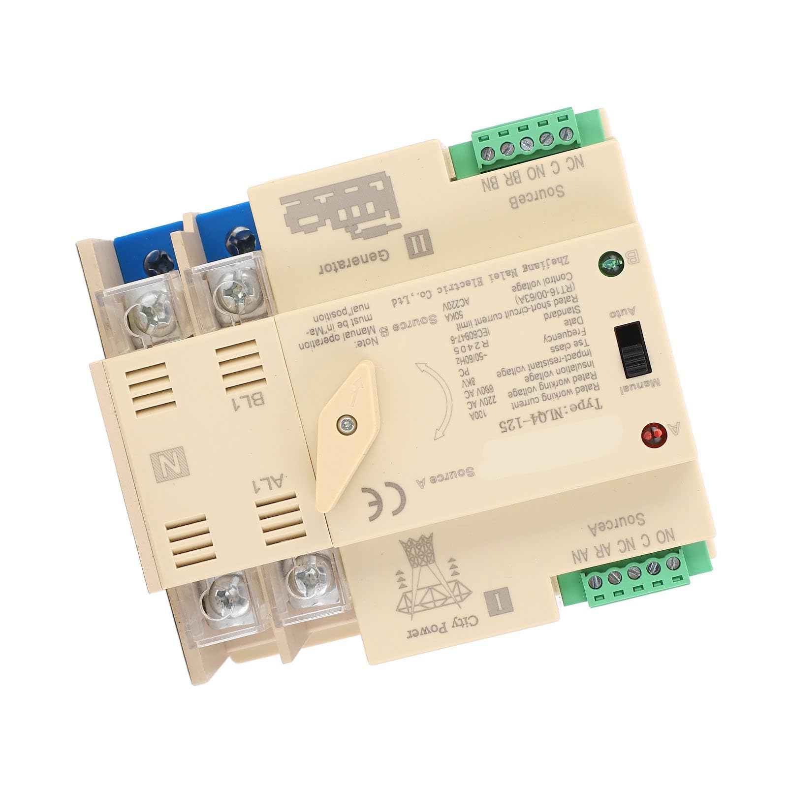Fafeicy Interruptor de Transferencia Automática 2P 100A, Doble de Energía