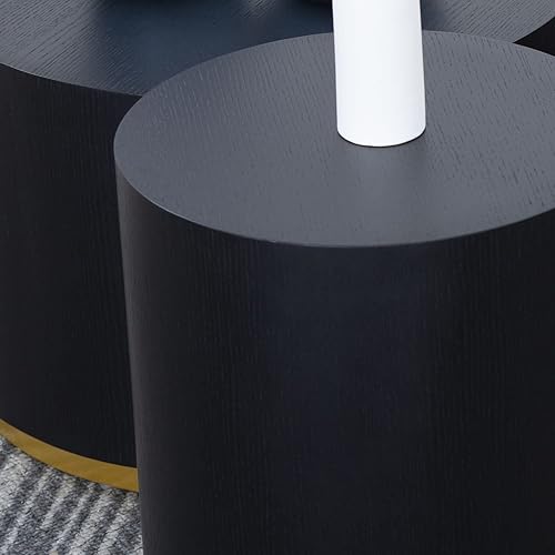 Miniatura 9 de Mesa auxiliar negra con borde dorado inferior para sala de estar, moderna mesa de centro redonda dorada o mesa auxiliar, mesa de sofá circular para