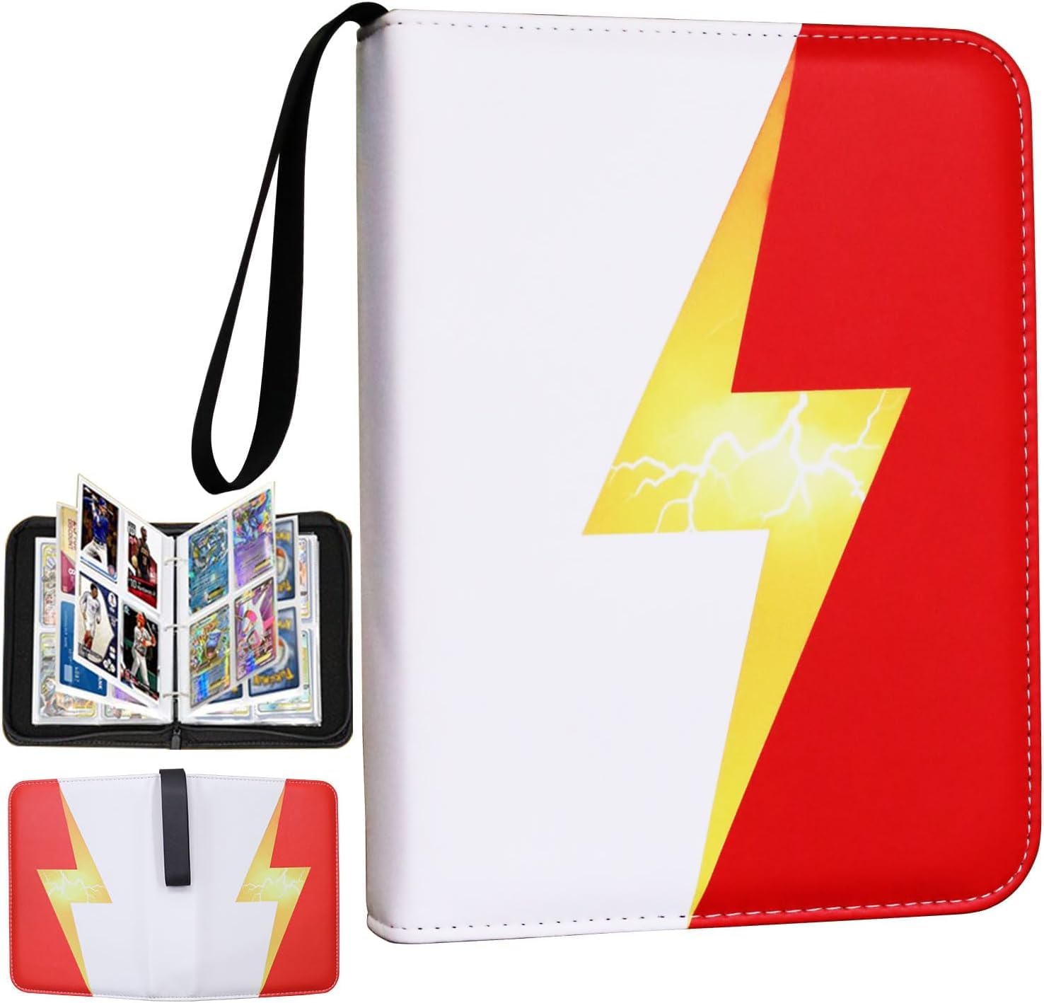 Card Binder for Pokemon - 4 Pocket Red & White Zipper Binder with 50 Removable Premium 0.08mm Sleevs, 400 Cards Capacity, Ideal for Boys, Girls - Collectible Trading Card Album