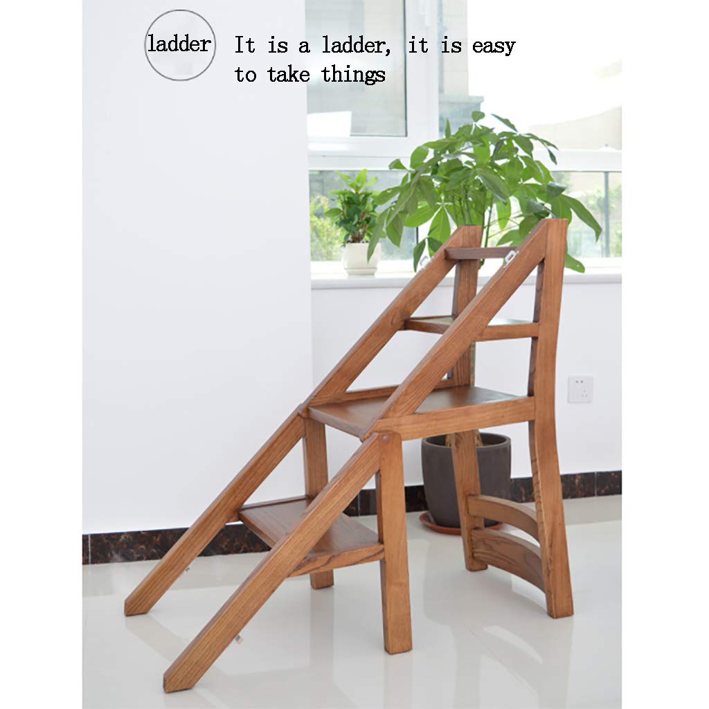 Silla de Escalera Plegable Multifuncional, Taburete de 4 Niveles con Escalera de Madera Maciza - Silla de Escalera Creativa de Doble Uso, para Oficina en casa, soporta hasta 150 kg