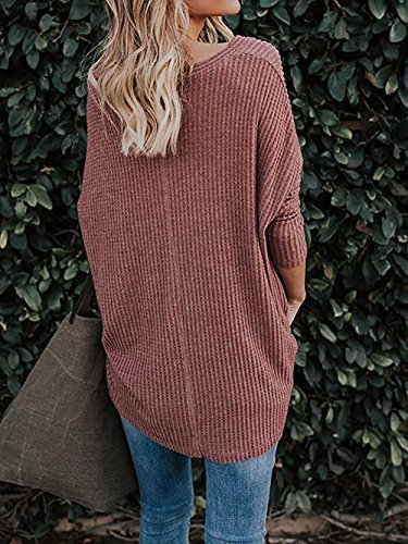 Chvity Womens Long Sleeve Henley Shirts Knit Ribbed Button Down Comfy Tops Blouses (Medium, Rust Red)