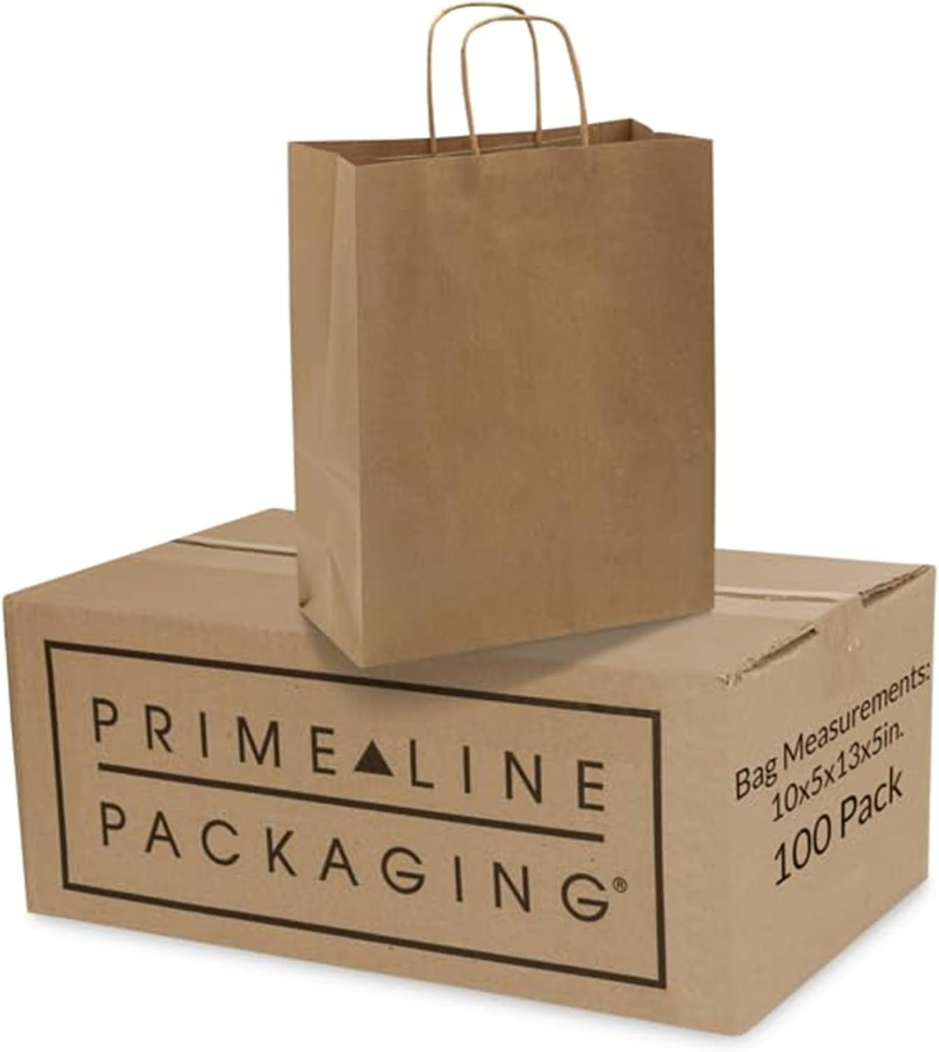 Brown kraft gift bags with handles, 10x5x13, 100 pack
