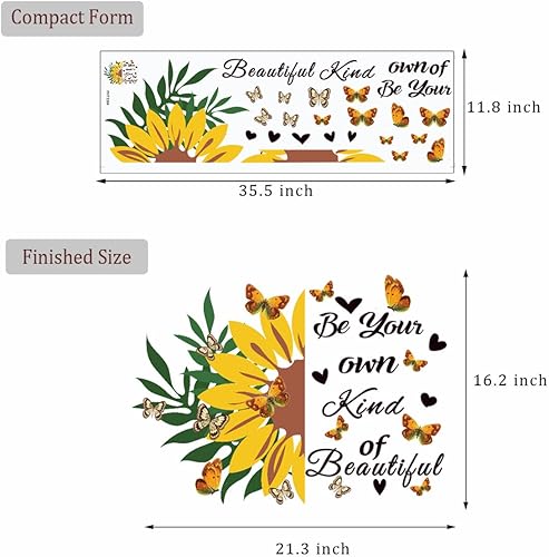 Miniatura 7 de Calcomanía de vinilo inspiradora para pared, diseño de girasol con texto en inglés Be Your Own Kind of Beautiful Quotes, calcomanía de pared de