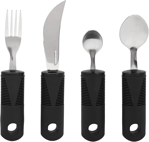 Utensilios adaptativos, 4 piezas de vajilla antideslizante antivibración, utensilios con peso para temblores de manos, vajilla para pacientes con