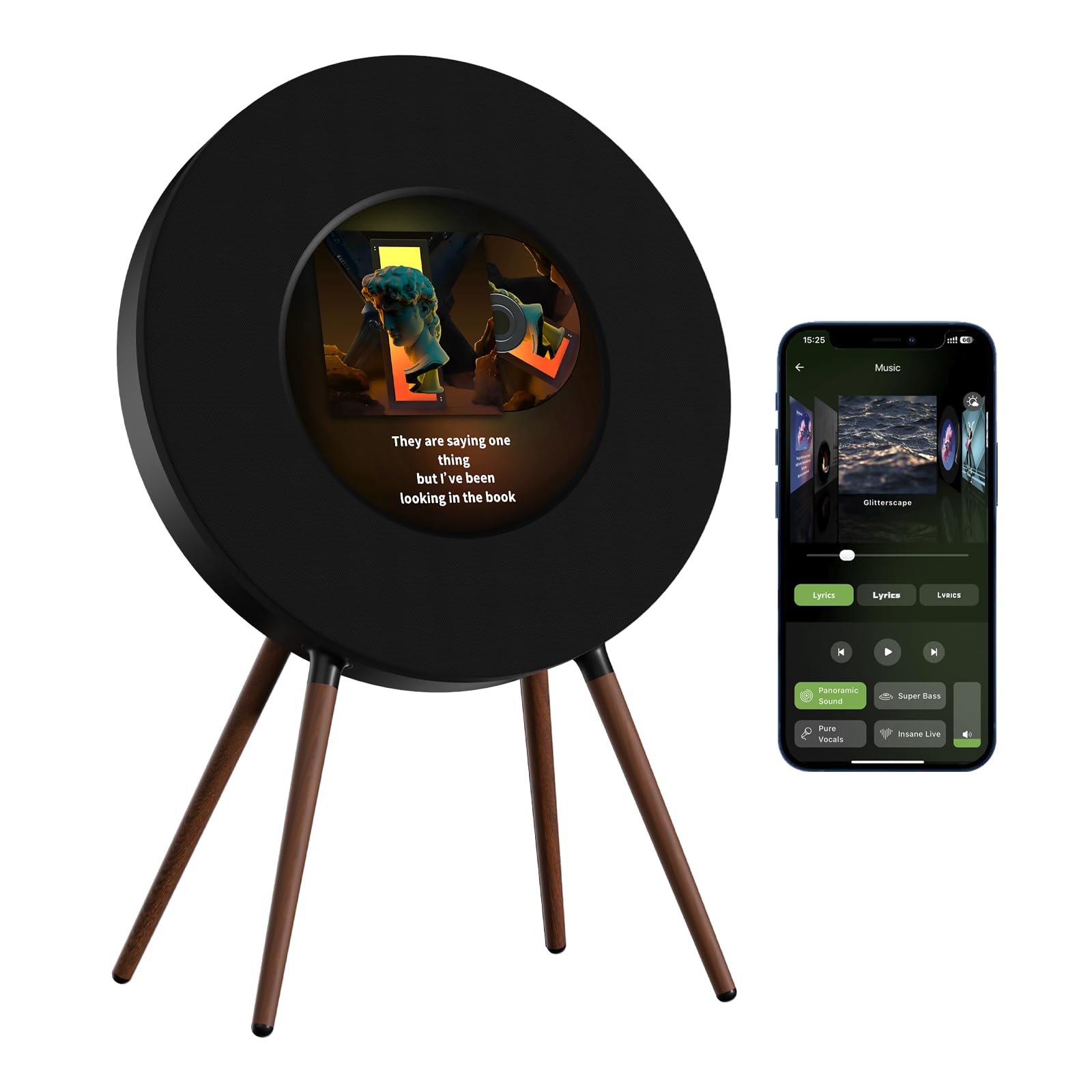 MorningBlues Record R1 Vinyl-Style Bluetooth Speaker, 2.1 Stereo Hi-Fi, Album Art Animation with Dynamic Mood Lyrics, Wi-Fi & Bluetooth, Home Audio &