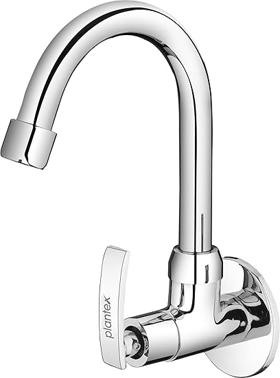 Plantex Pure Brass COL-1010 Single Lever Sink Cock with (High Arch 360 Degree) Swivel Spout for Kitchen/Bathroom Basin Faucet with Brass Wall Flange & Teflon Tape (Mirror-Chrome Finish)