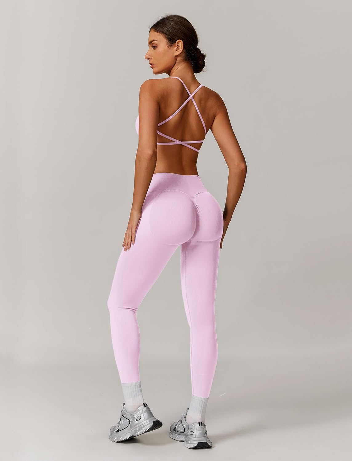 Workout Sets for Women 2 Piece Strappy Back Sports Bra and High Waisted Yoga Leggings Jogger Gym Active Sets - Image 2