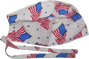Scrub Hat USA Flags with Flagpole Stars and Stripes Cotton Fabric Cap DoRag