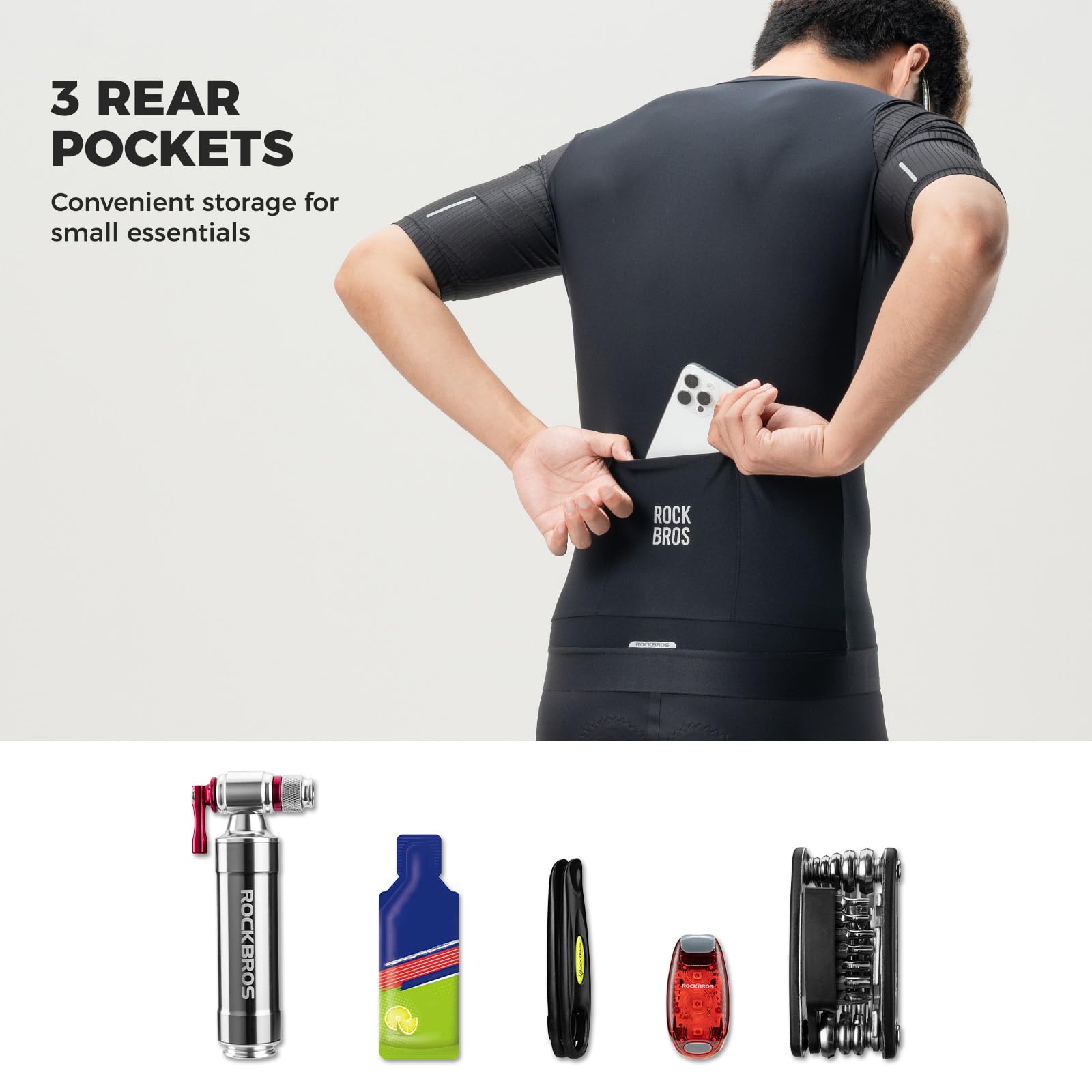 ROCKBROS Maglia da Ciclismo a Maniche Corte Uomo, Magliette da Ciclismo T-Shirt Traspirante e Asciugatura Rapida, con 3 Tasche Posteriori, Top Abbigliamento per Bici Mountain Bike