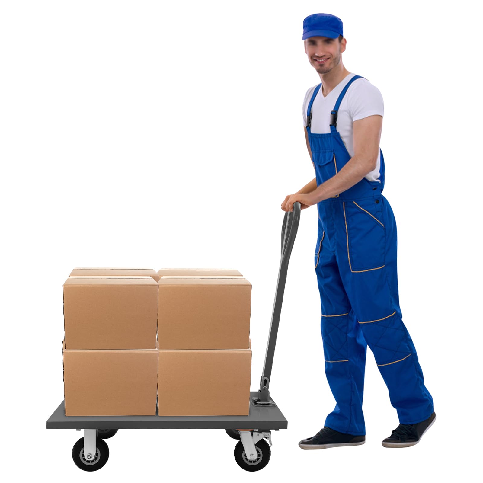 BAIODNB Foldable Push Cart Dolly 2000 lbs Platform Truck Cart Moving Platform Hand Truck Heavy Duty Space Saving Collapsible Swivel Push Handle Flat Bed Wagon (Gray)