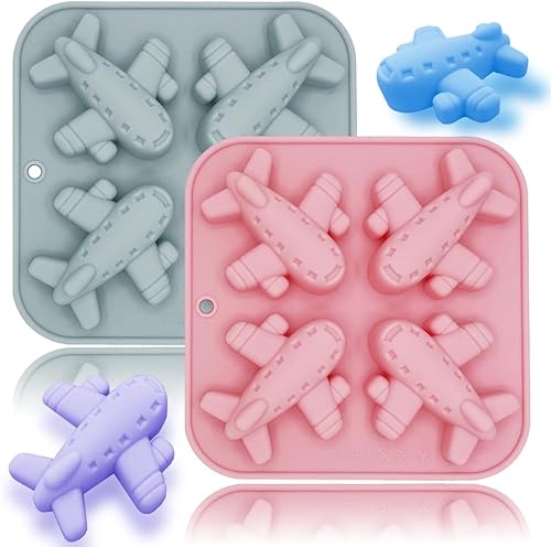 Paquete de 2 moldes de silicona para avión, bandeja de molde para hornear con temática de aviones de 4 cavidades, herramienta de horneado para baby
