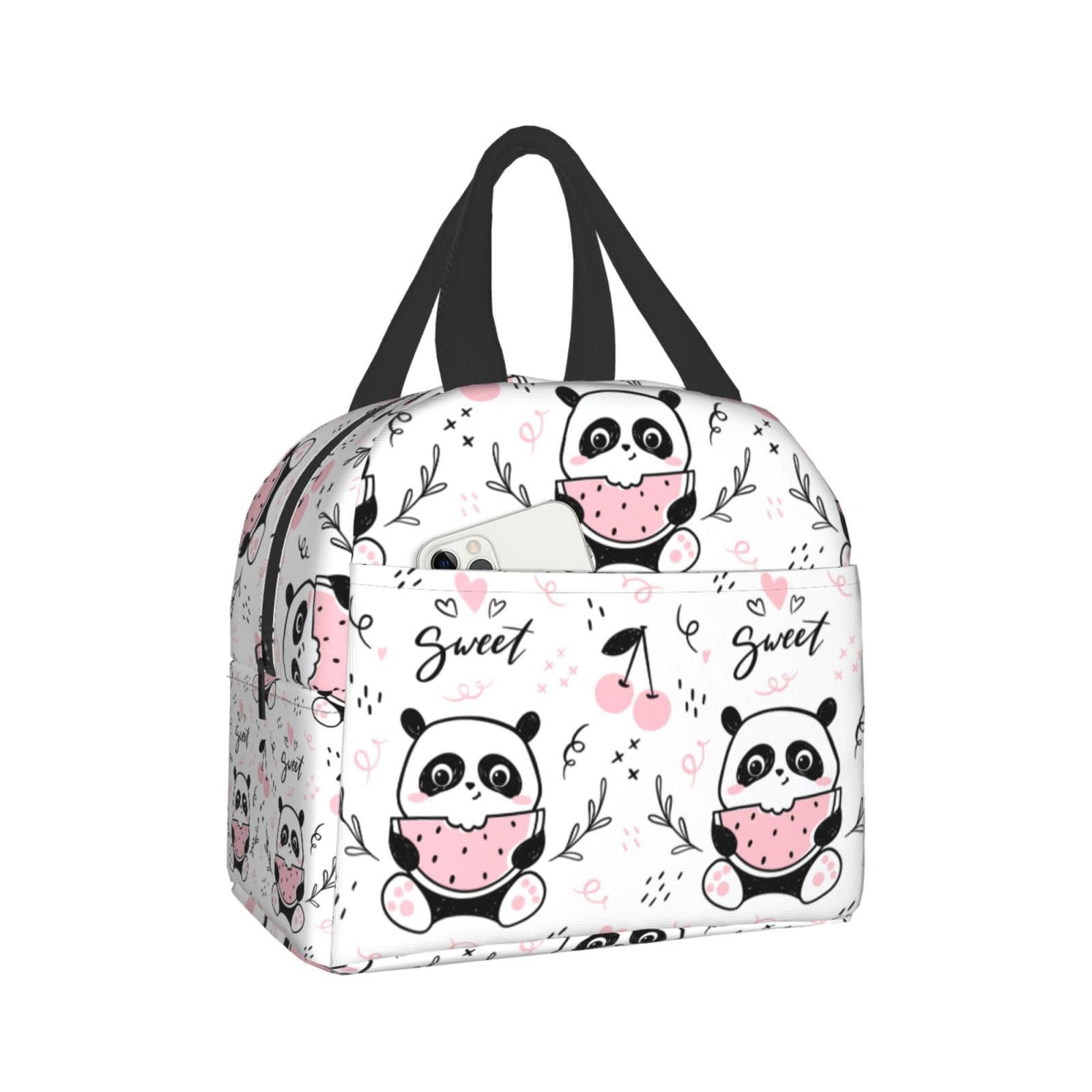 Senheol Cute Panda Eating Watermelon Print Lunch Box, Kawaii Small Insulation Lunch Bag, Reusable Food Bag Lunch Containers Bags for Women Men