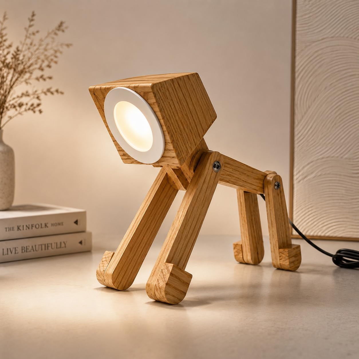 Wooden Dog Table Lamp for Study Table & Bedside | Adjustable Handmade Wooden Desk Lamp | Warm LED Night Light | Modern Home Decor Lamp for Bedroom, Living Room, Kids Room & Office-image-47