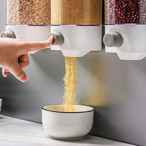 Miniatura 3 de Kichvoe Dispensador de arroz para montaje en pared, dispensador de alimentos secos, contenedor de almacenamiento de cereales, cubo de arroz, tanque