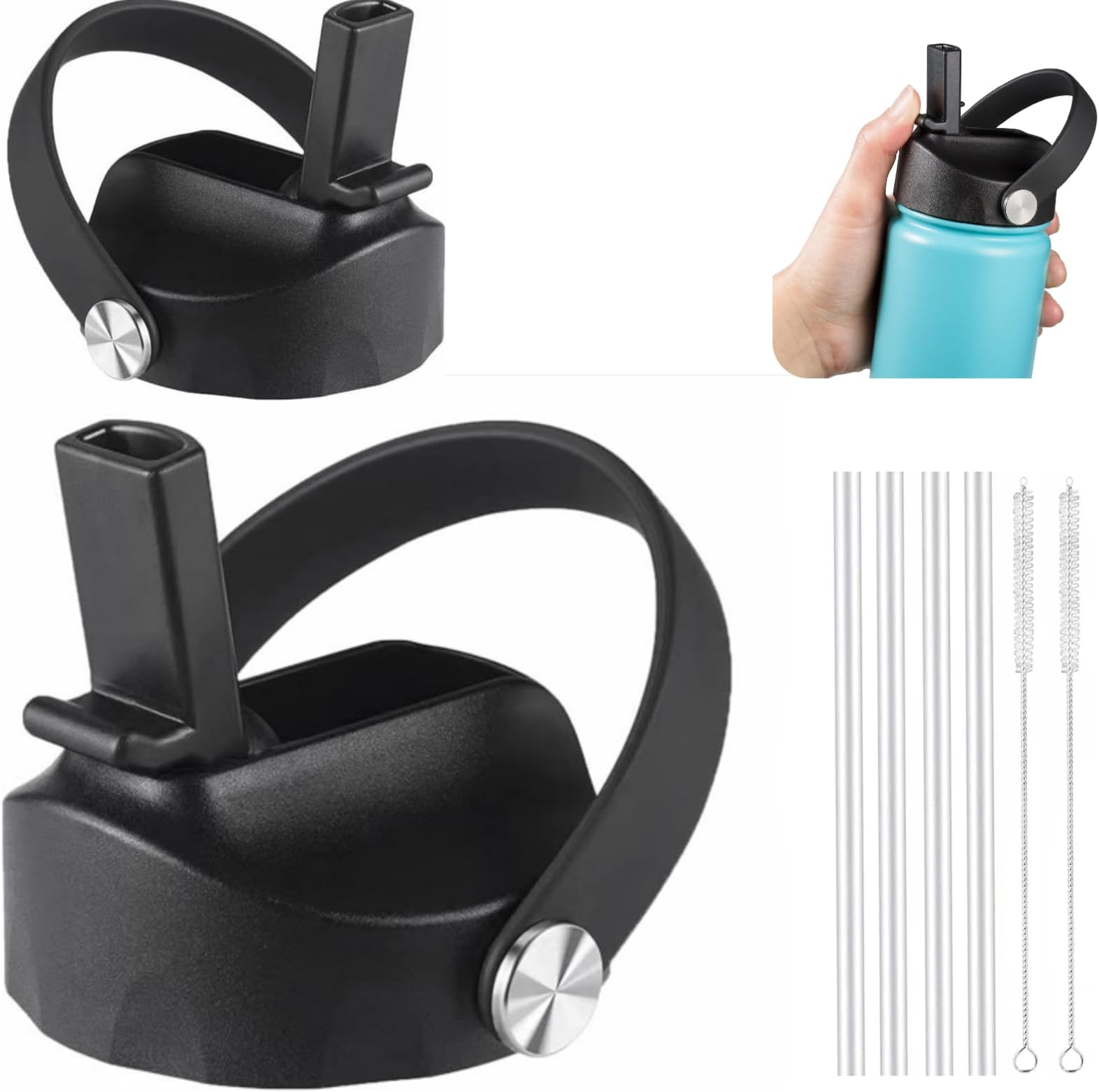 Straw Lid Compatible with Hydro Flask 32 oz 40 oz Wide Mouth Water Bottle, Replacement Lids with Straw, Flex Straw Cap Hydro Top Big Mouth Lid Accessories