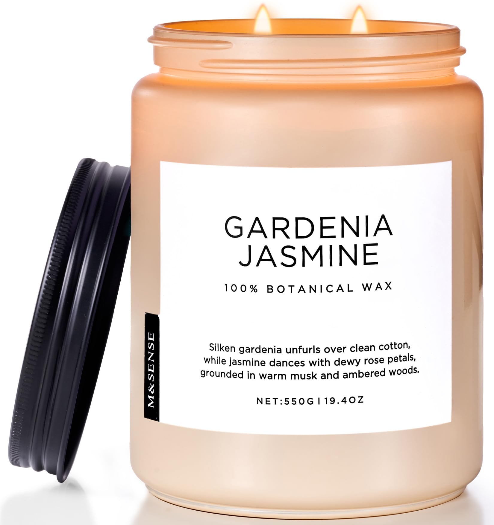 M&SENSE Gardenia Jasmin Duftkerze (550g, 110h) – 2-Docht Blumenduft Kerze aus Sojawachs – Hocharomatisch, nicht toxisch – Aromatherapie für Bad & Büro – Einzugsgeschenk​