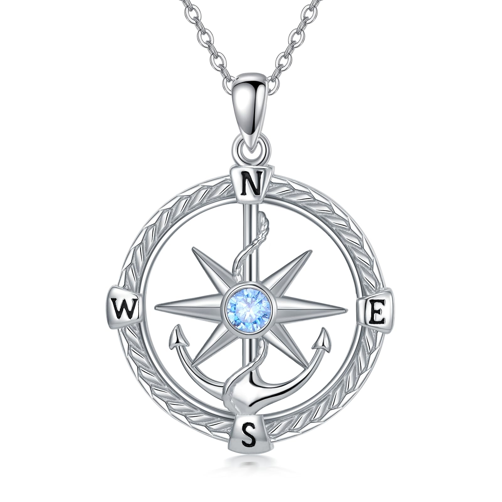 YAFEINI Collana con bussola per uomo e donna, con ciondolo a forma di ancora, in argento Sterling 925, regalo per ragazze e ragazzi