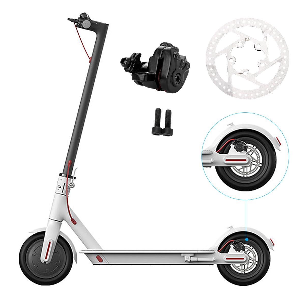 WOONEKY Kit Freno a Disco per Monopattino Elettrico, Bianco | Metallo, Ricambio per M365, Robusto e Facile da Installare, Accessorio Compatto per Hardware Scooter