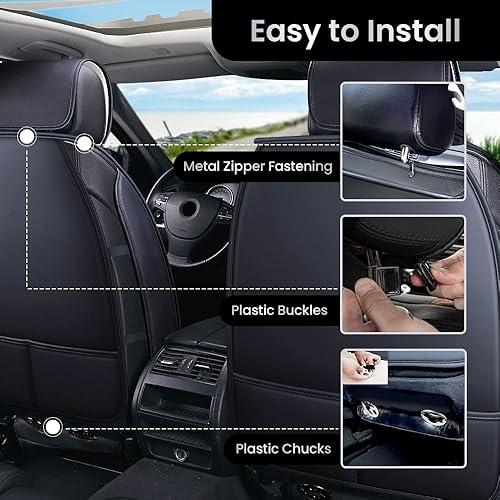 Vista 15 de LUCKYMAN CLUB - Juego de 2 fundas para asiento delantero de automóvil, de cuero sintético impermeable, universales, para sedán, SUV, camión