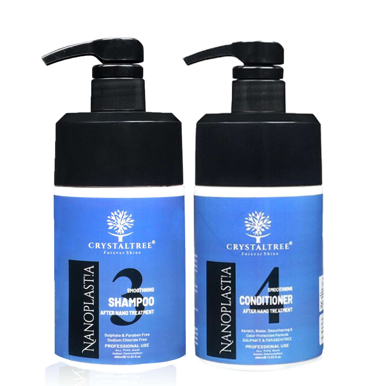 CrystalTree Nanoplastia Shampoo & Conditioner Combo | Sulfate-Free, Salt-Free, Paraben-Free | Post Keratin, Hair Smoothening, , , Protein, Straightening Aftercare | Anti-Frizz Hair Repair | Unisex | 400ml + 400ml