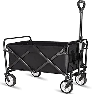 Collapsible Foldable Wagon, Beach Cart Large Capacity, Heavy Duty Folding, Collapsible Wagon for Sports, Shopping, Camping (Black)