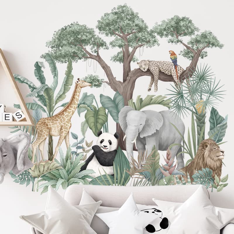 HGDESIGN® Wandtattoo Wandaufkleber Urwald Tiere Zoo Panda Giraffe Elefant Kinderzimmer Babyzimmer Schlafzimmer Baby Kinder Junge Mädchen