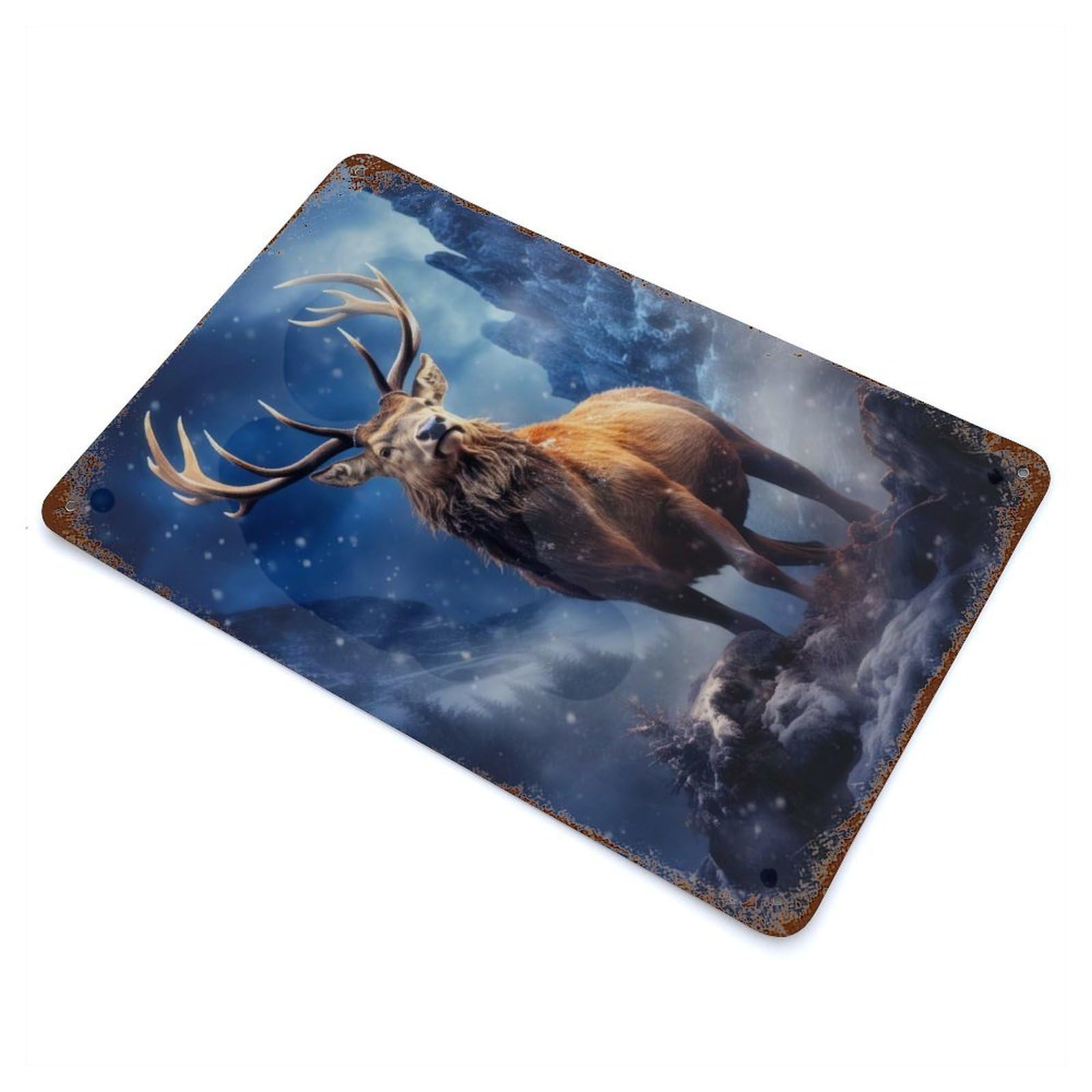 Garage Style Scottish Deer Stag Decorative Tin Sign 11.8"x7.9", Rustic Home Decor for Bar And Workshop