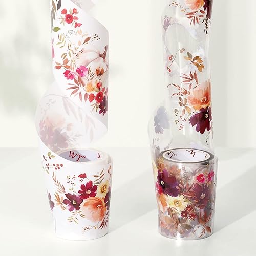 Miniatura 5 de WT Cinta de PET ancha de rosas de otoño, rollo individual, diseños originales, cinta decorativa floral, cinta transparente para manualidades para