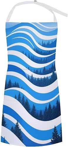 MUSM Apron for Adults - 27.6 X 31.5 Inch, Heavy-Duty Polyester Aprons with Two Large Pockets, Waterproof Forest Abstract Wave Kitchen Apron for
